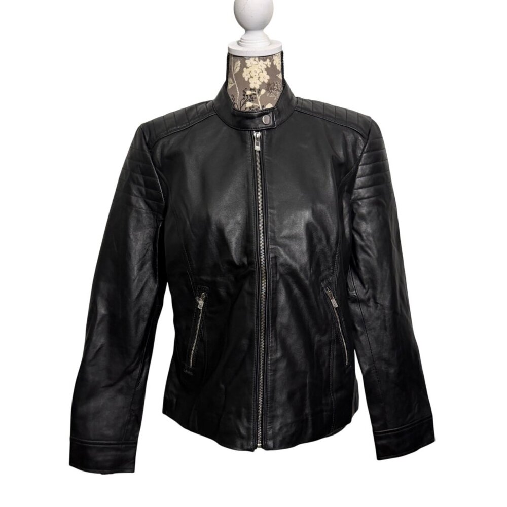 NWT Angel Jackets Carrie Black Leather Moto Biker Jacket Slim Fit Womens Large
